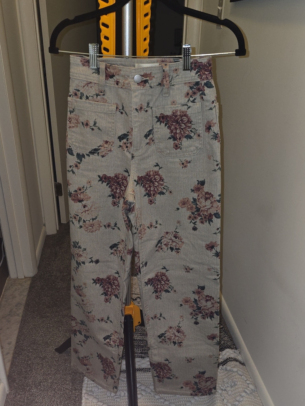 Universal Thread Floral Wide Leg Jeans in Cream and Pink